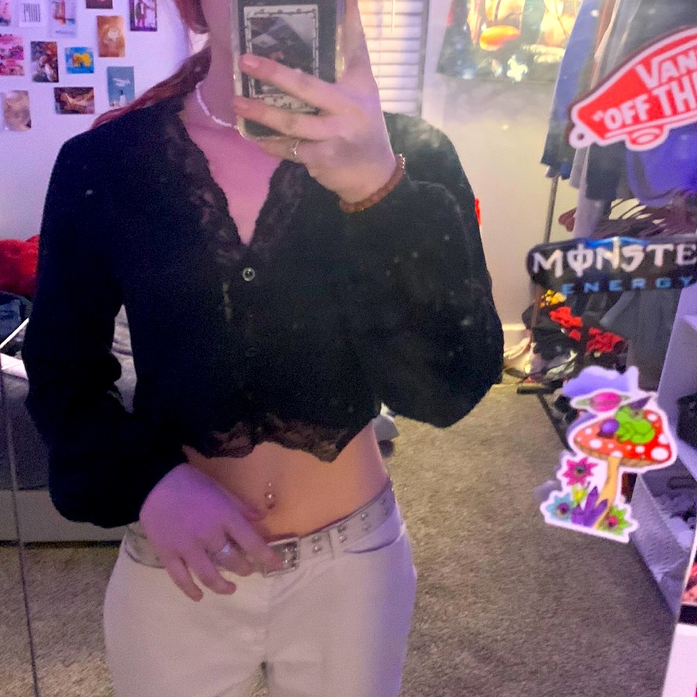 BLACK LACE BUTTON UP CARDIGAN